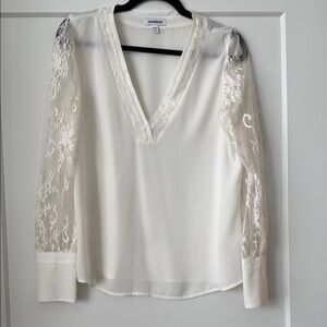 Express Cream Lace Long Sleeve Blouse